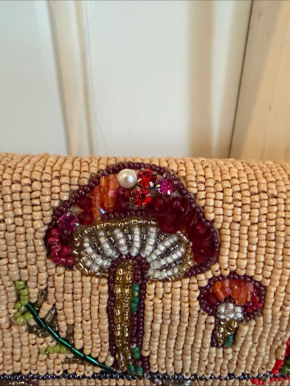 NWT Anthropologie The Fiona Beaded bag - Mushroom print - Pearls, Sparkly Stripe - Picture 4 of 14